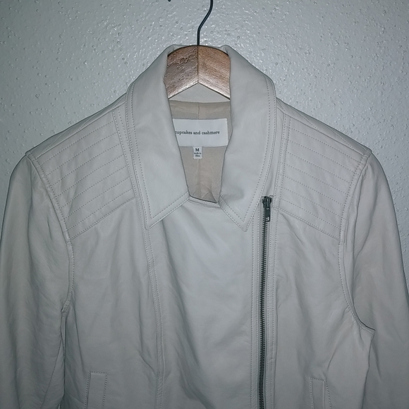 Cupcakes & Cashmere M Soft Leather Zip Front Jacket in Lightest Beige - Picture 4 of 13